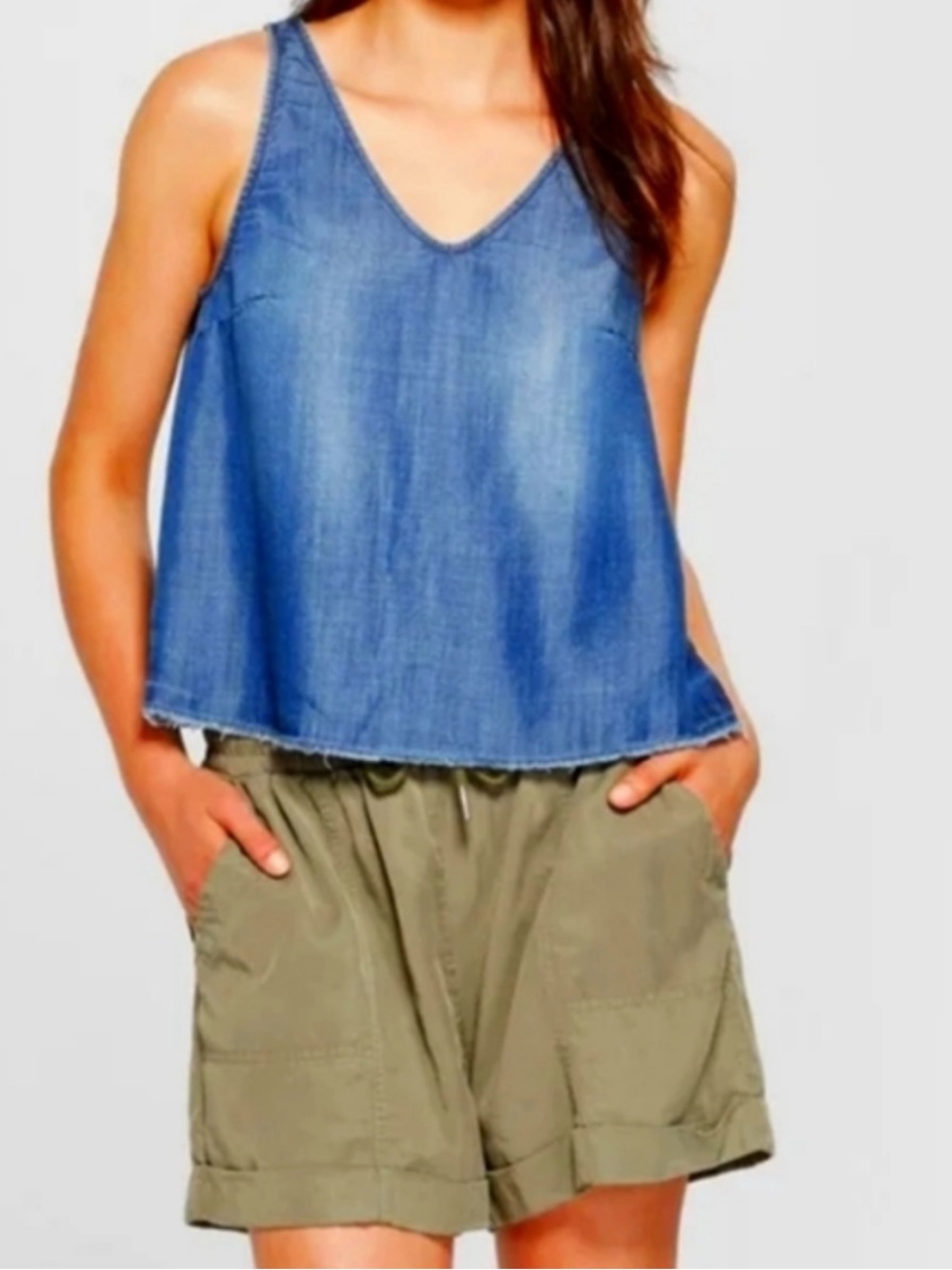 3 for $20 UNIVERSAL THREAD Sleeveless V-Neck Chambray Denim Tank Top Blue Wash S